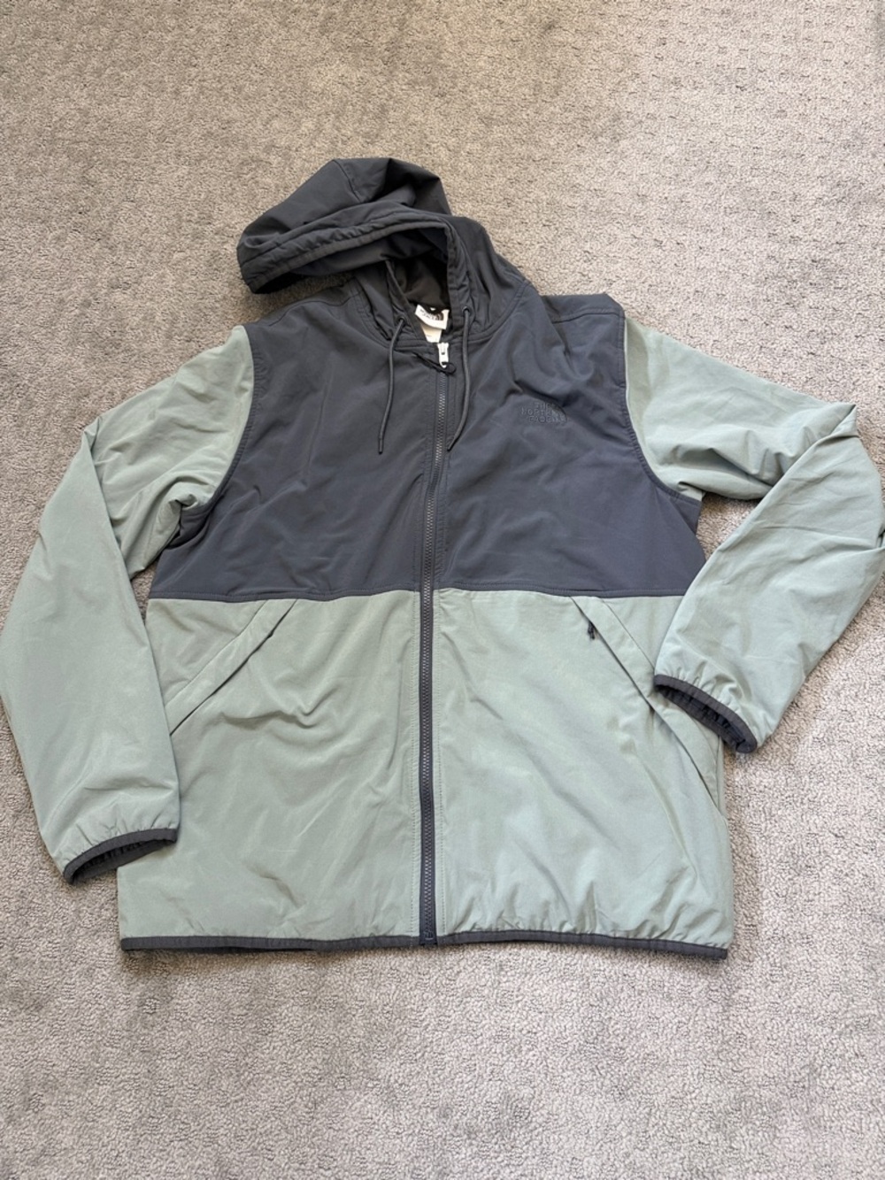 The North Face Two-Tone Hooded Windbreaker in Sage Green & Charcoal